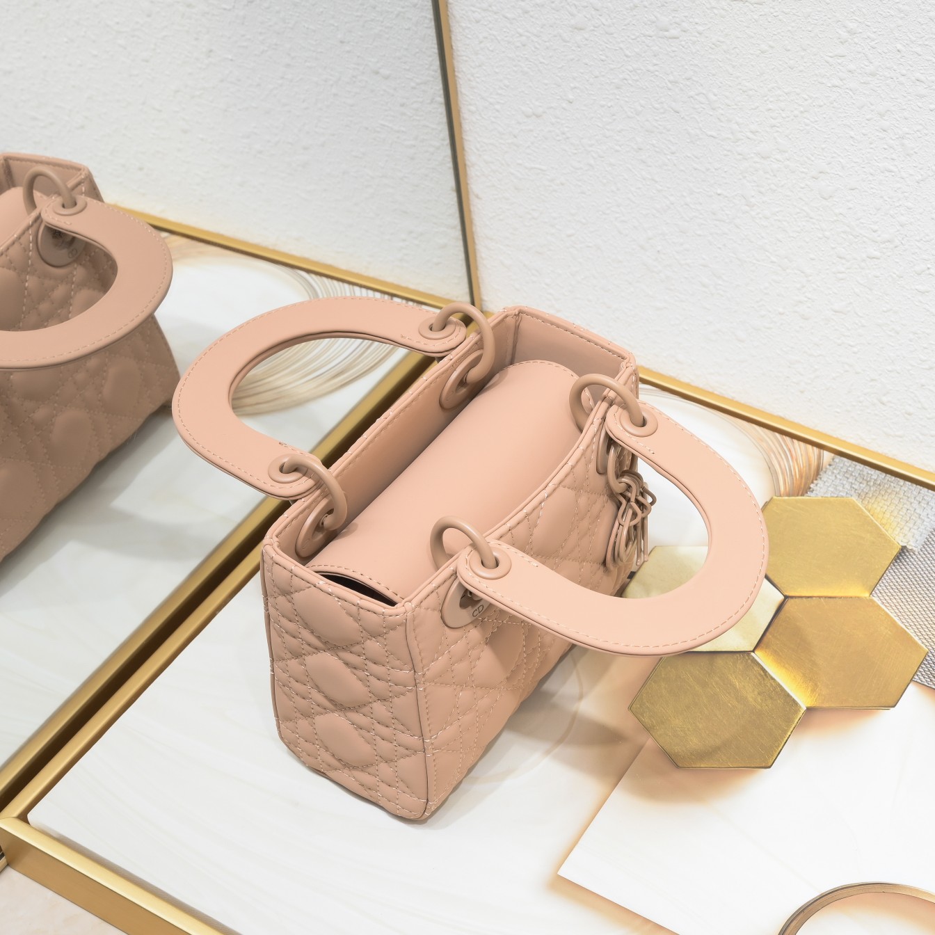 Mini Lady Dior Bag Apricot Matte 2022 LM051 17cm