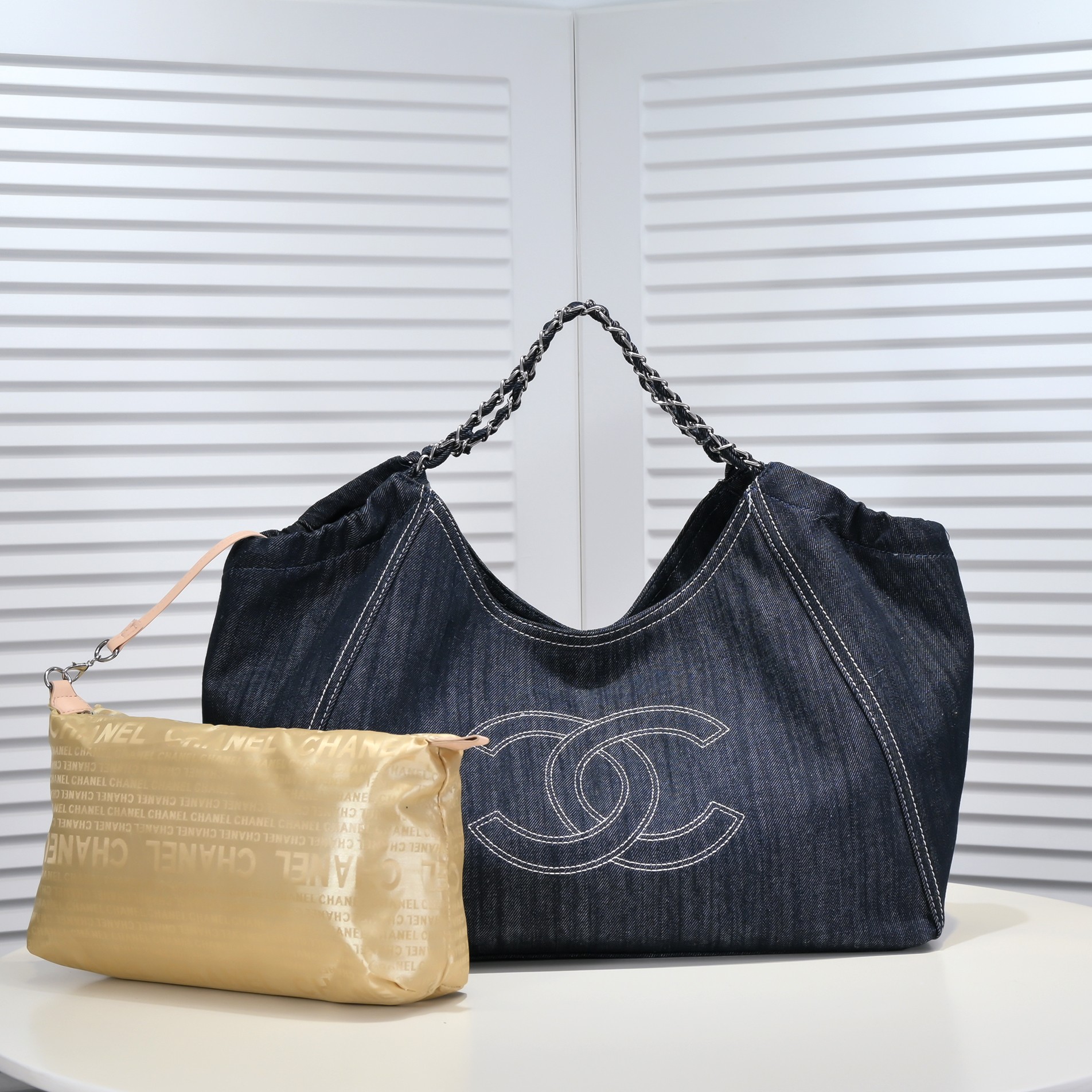 Chanel Coco Cabas Denim Large Hobo Bag In Blue Shoulder Bag Handbag