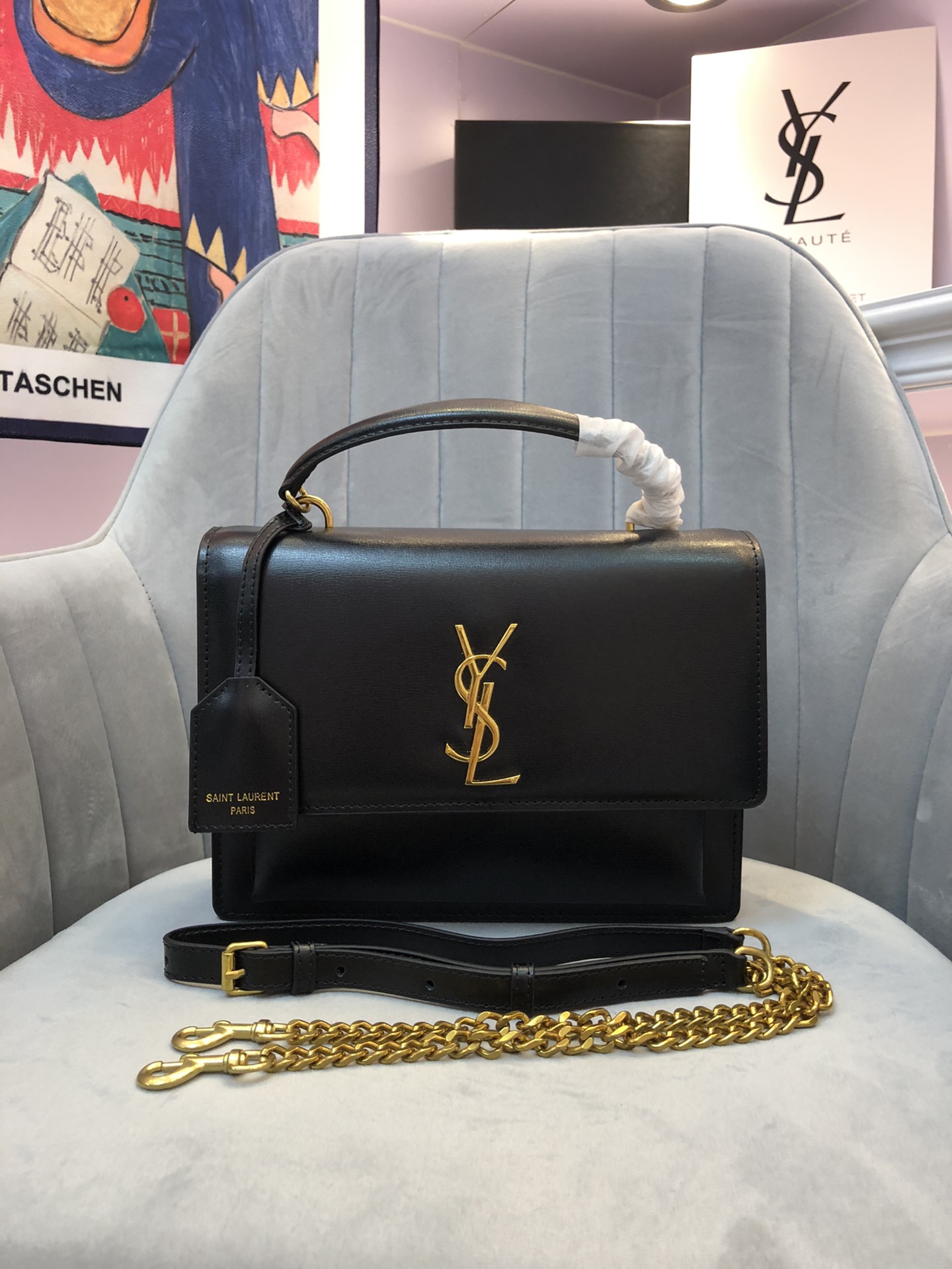 YSL SUNSET MEDIUM TOP HANDLE IN SMOOTH LEATHER 634723 25CM