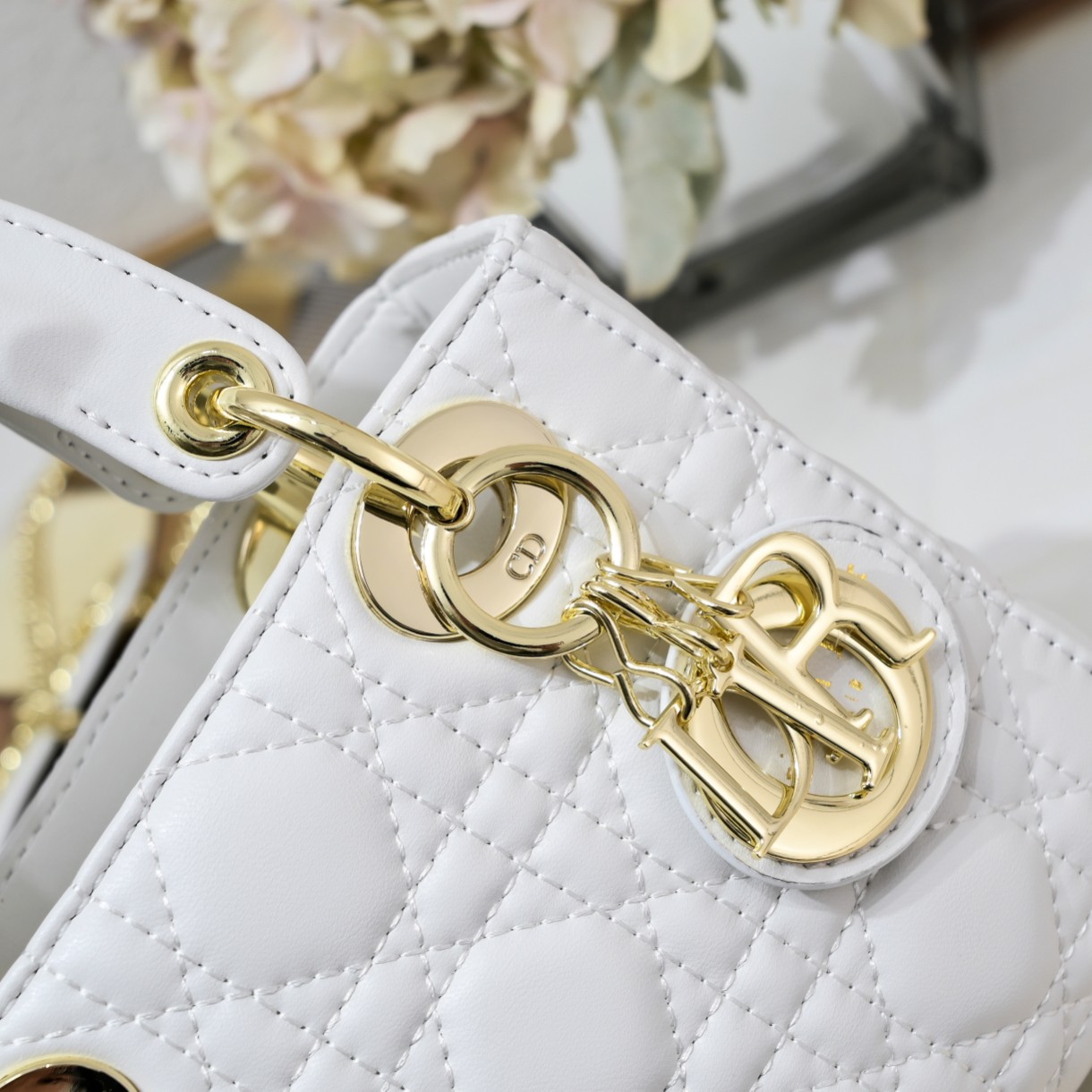 Mini Lady Dior Bag White Sheepskin 2077 LM051 17cm