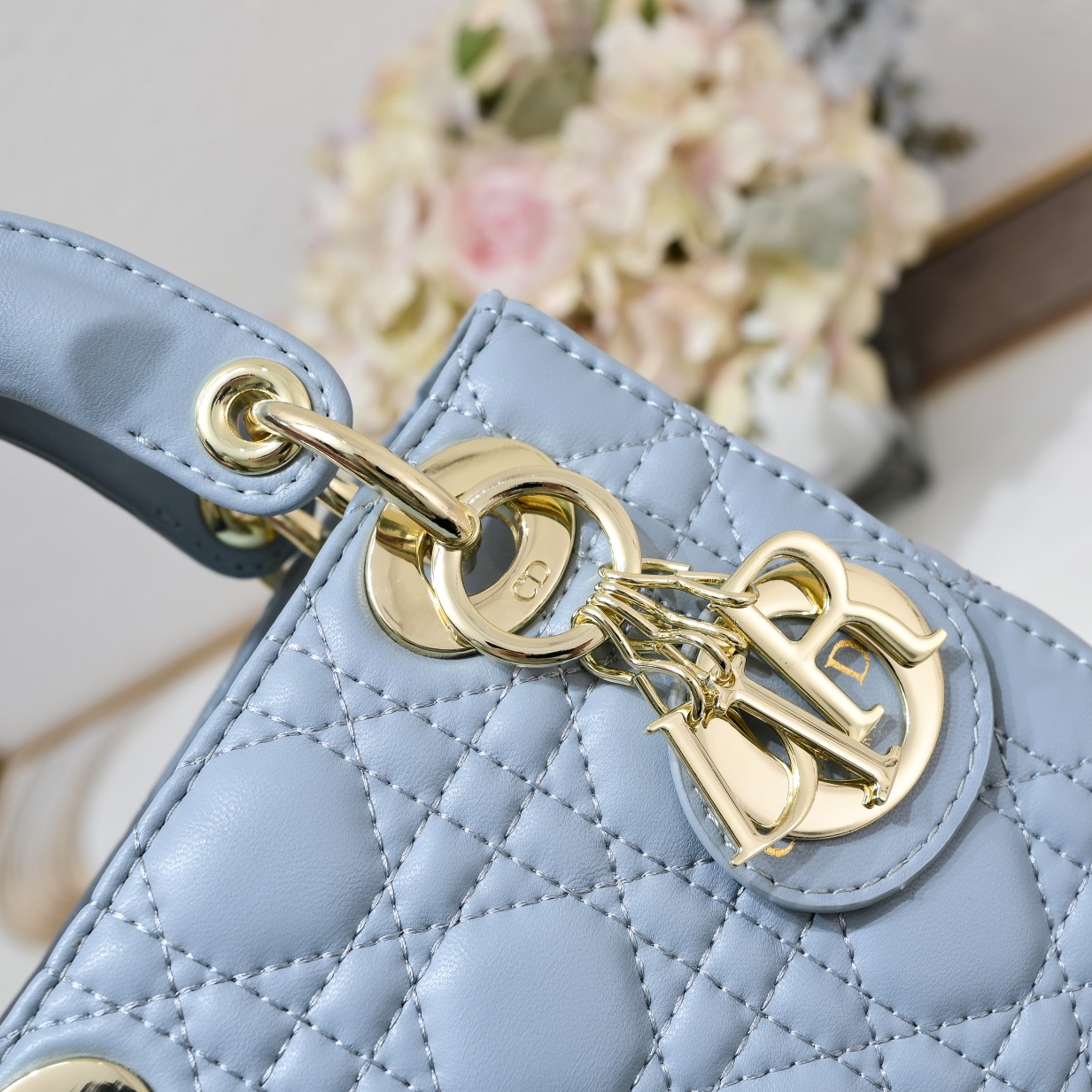 Mini Lady Dior Bag Blue Sheepskin 2077 LM051 17cm