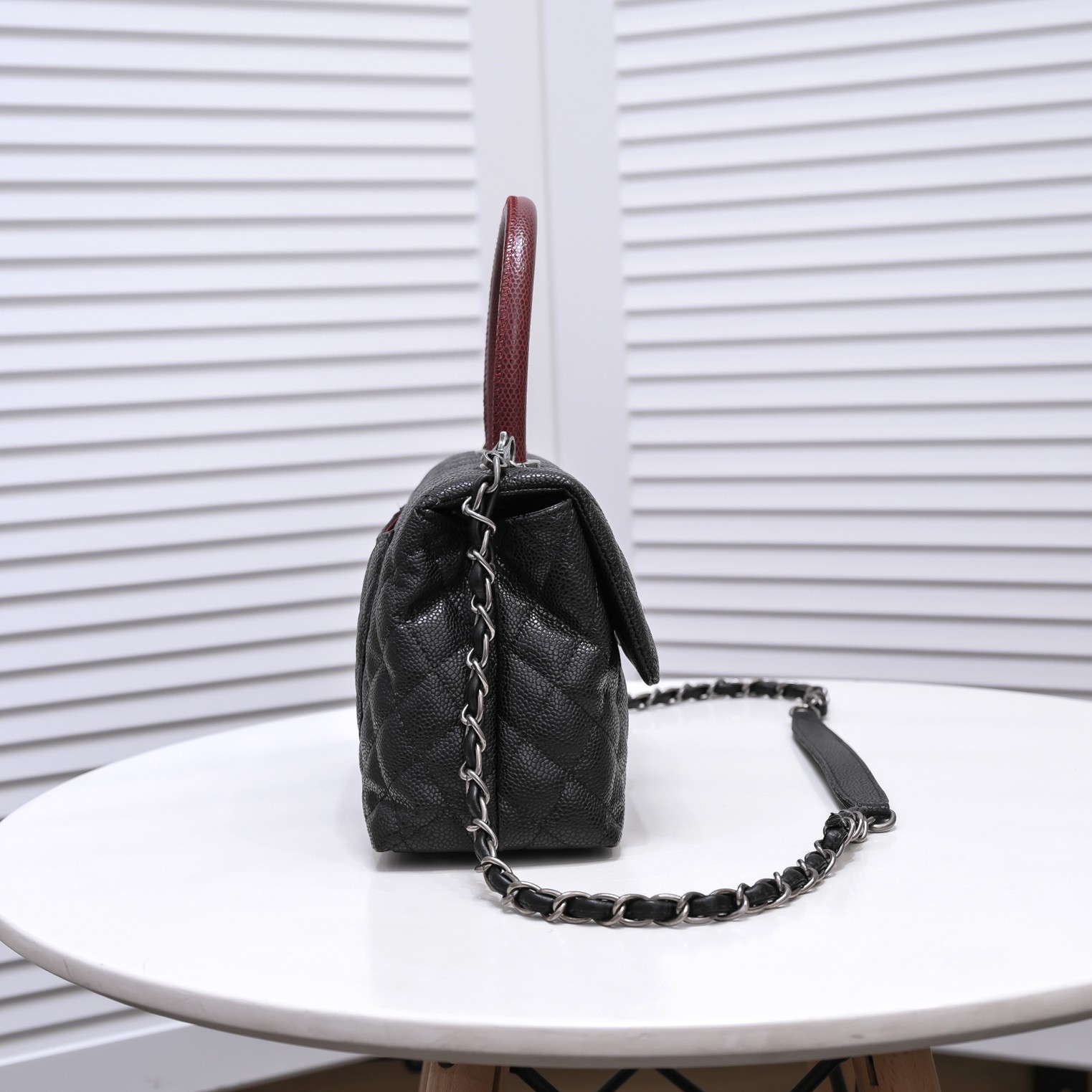 Chanel Stripe Silver Buckle Medium Shoulder Bag Handbag