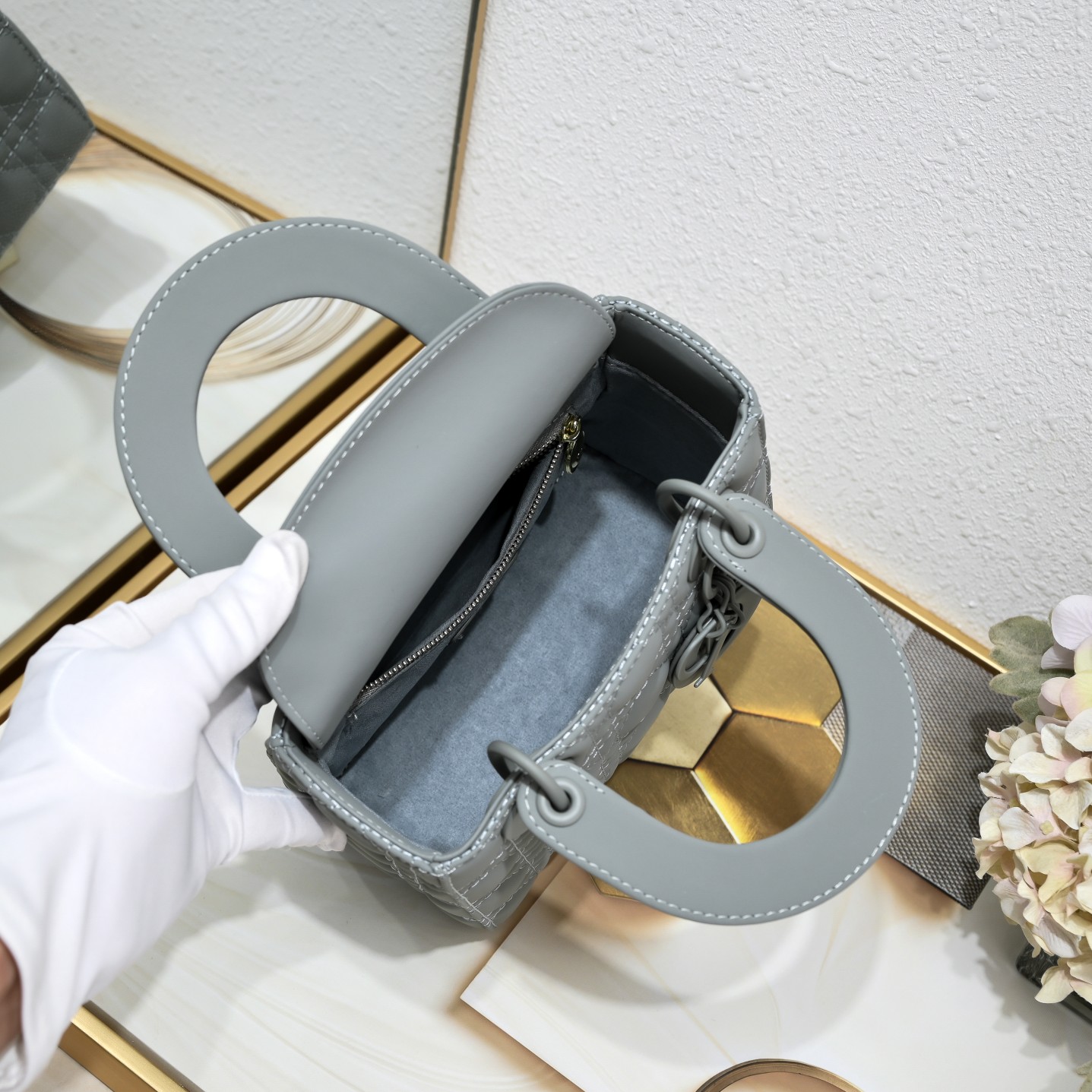 Small Lady Dior My ABCDior Bag Grey Matte 2022 LM061 20cm