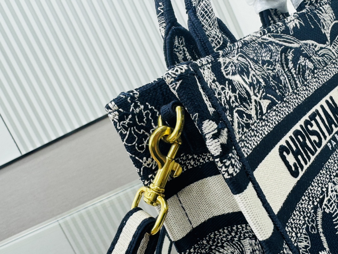 Dior Book Tote Mini Black And Blue Tiger Embroider Shoulder Bag Handbag