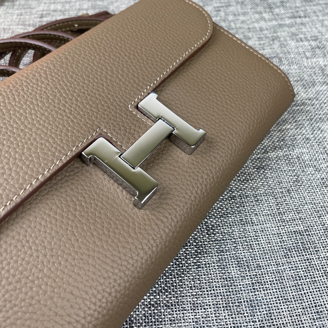 Top Replica HERMES Constance Long Wallet Gris Asphalt Epsom Grey with Silver-Tone Metal