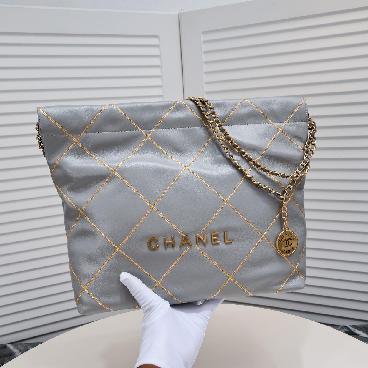Chanel 22 Bag Pearl Bag Golden Thread Large Shoulder Bag Handbag