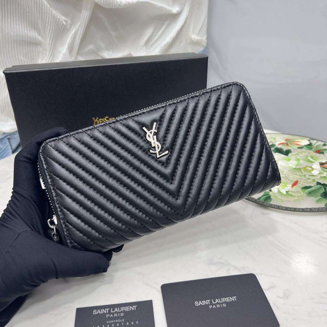 Saint Laurent YSL Caivar  Zipper Long Wallet Purse(Replica)