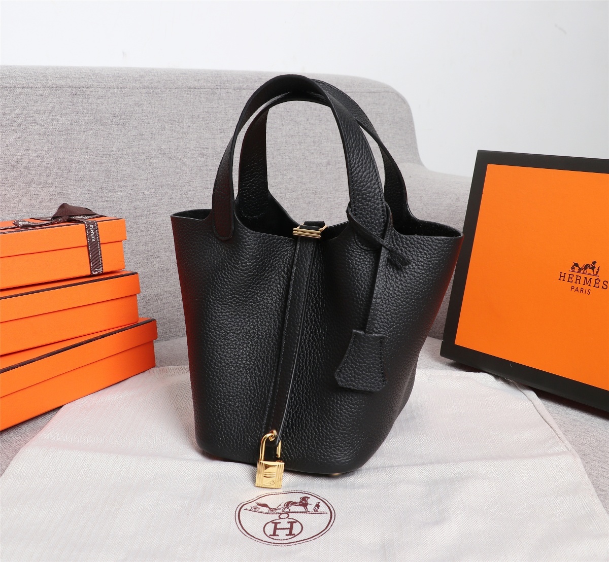 Replica Hermes Picotin Lock Bag 18cm and 22cm Black with Gold Hardware