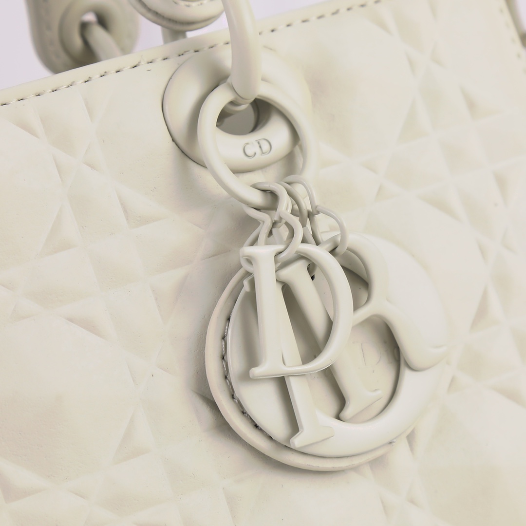Medium Lady D-Joy Bag White with Diamond Motif 2099 XB012 26cm