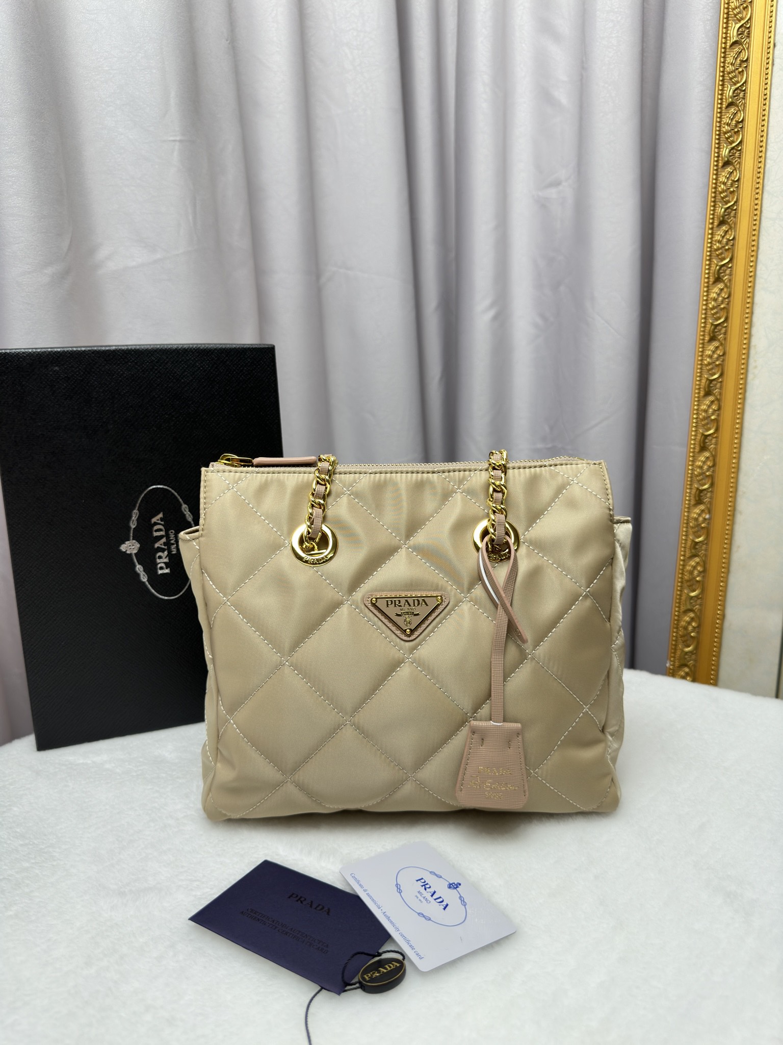 Prada Re-Nylon Tote Apricot 1BG468 22PJ051 25cm
