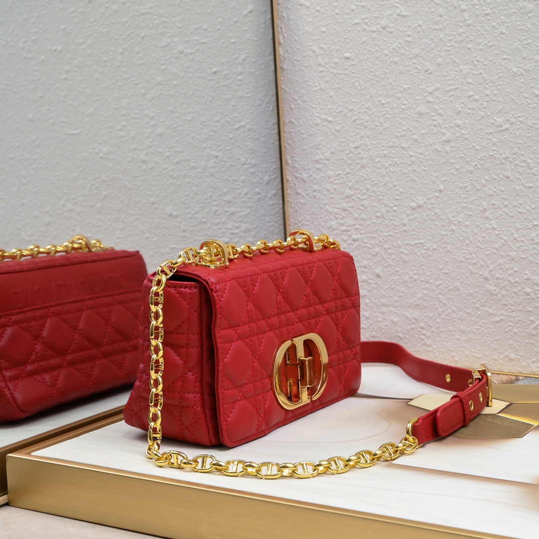 Small Dior Caro Bag Red 9797 XB091 21cm