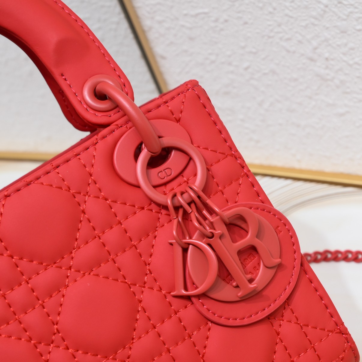 Mini Lady Dior Bag Red Matte 2022 LM051 17cm