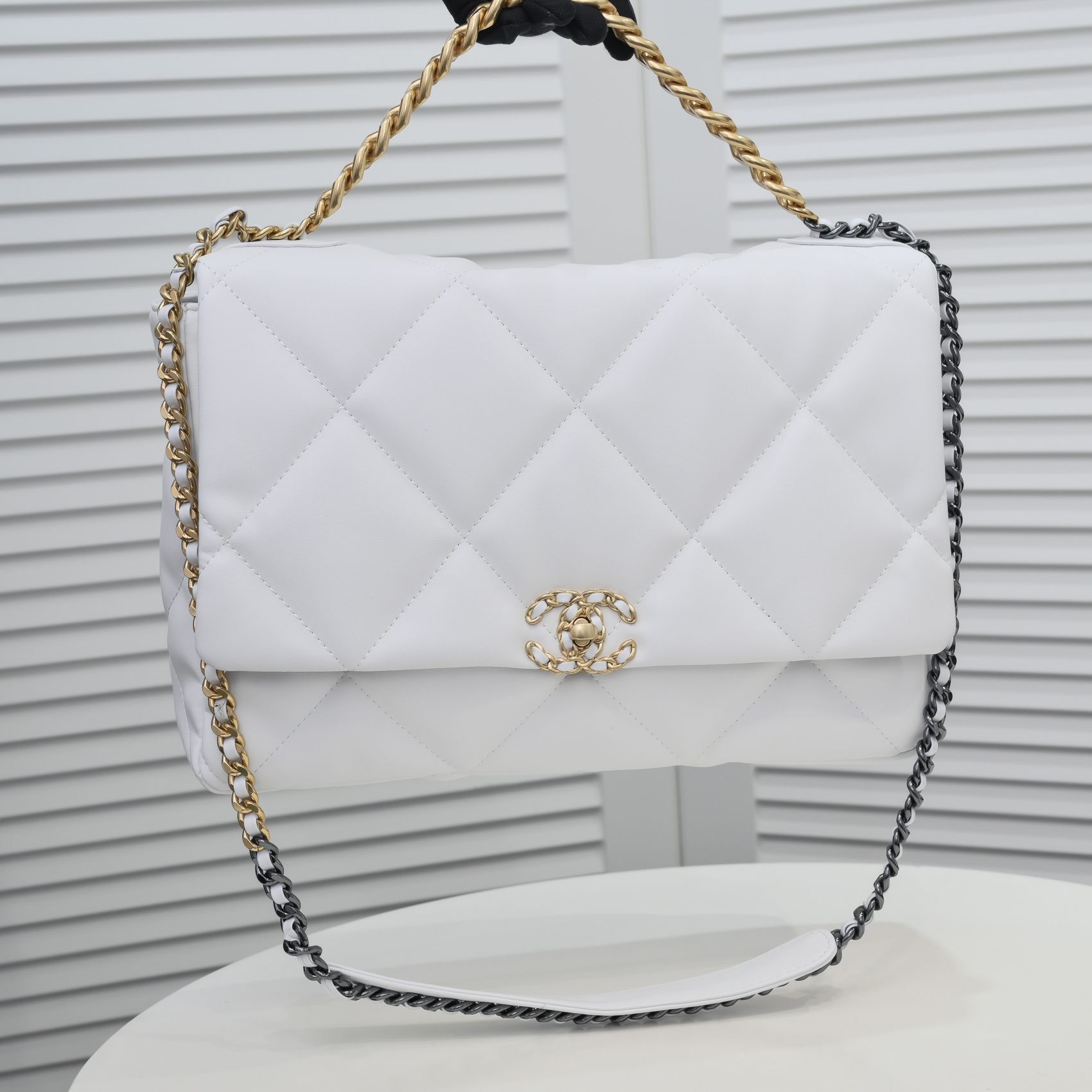 Chanel Lambskin Quilted Large19 Flap Shoulder Bag Handbag
