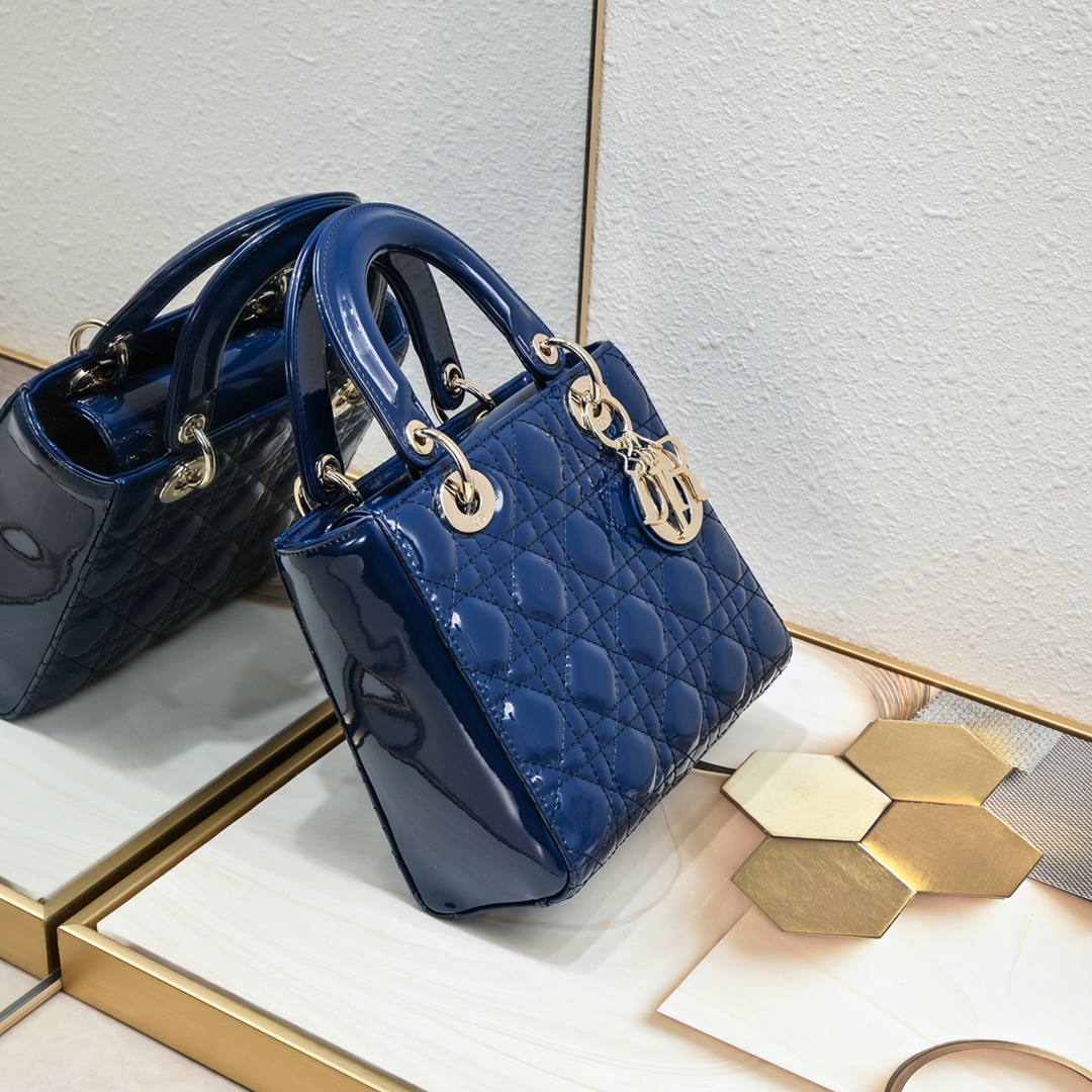 Small Lady Dior My ABCDior Bag Blue patent leather CD2026 XB081 20cm