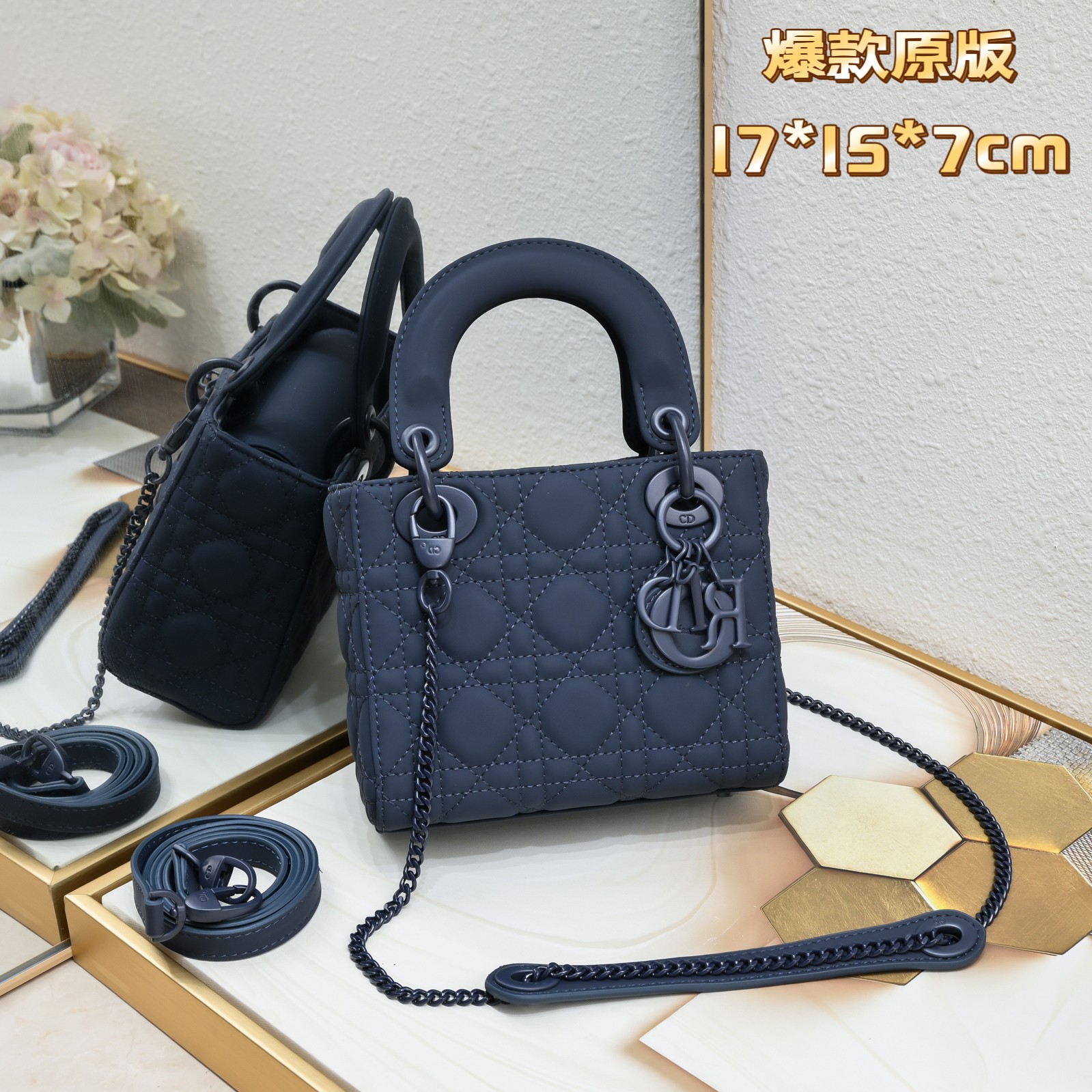 Mini Lady Dior Bag Blue Matte 2022 LM051 17cm
