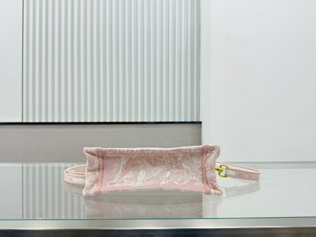 Dior Book Tote Mini Pink Tiger Embroider Shoulder Bag Handbag