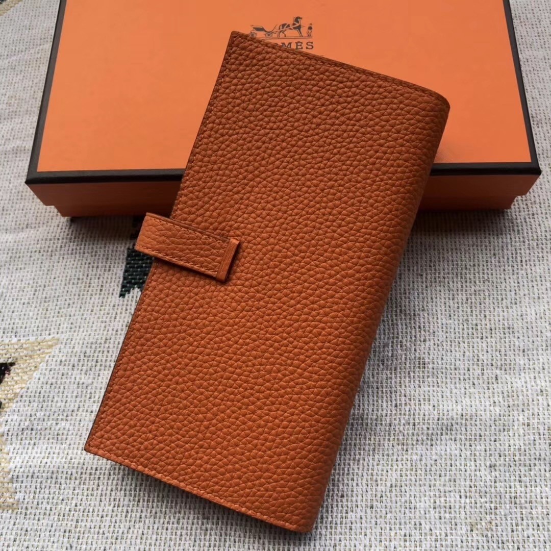 Hermes Bearn Bifold Wallet Togo Leather Orange
