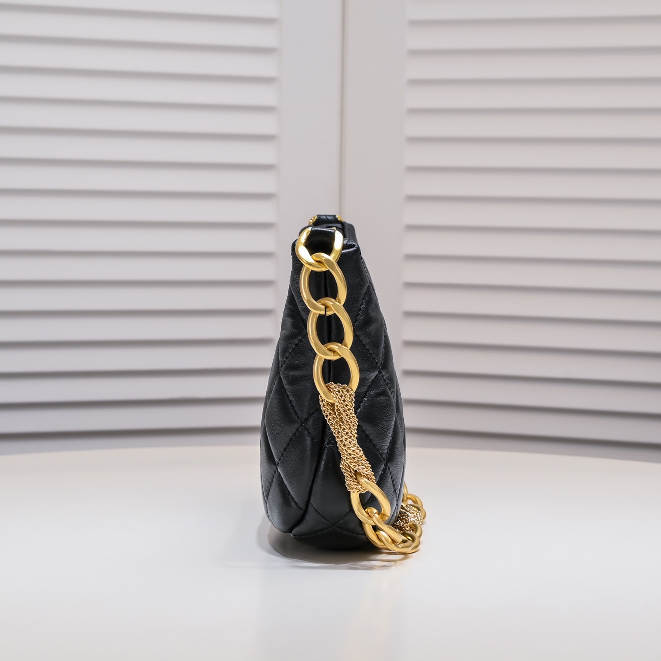 Chanel 23A Fringed Gold Chain Hobo Underarm Shoulder Bag Handbag