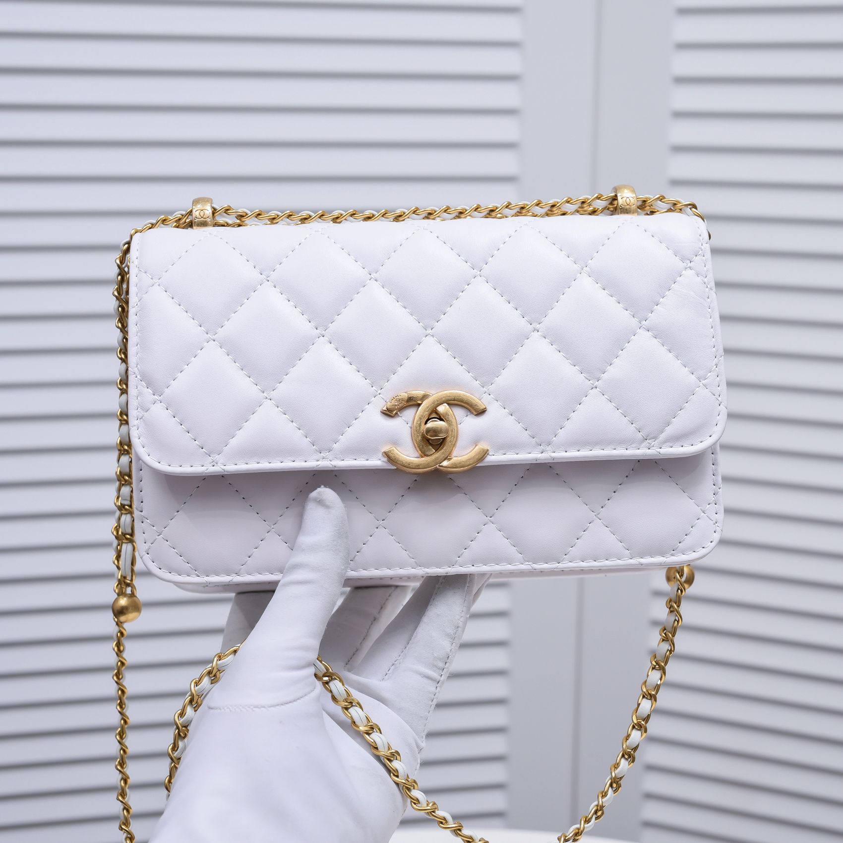 Chanel WOC Double Gold Ball Chain Shoulder Bag Handbag