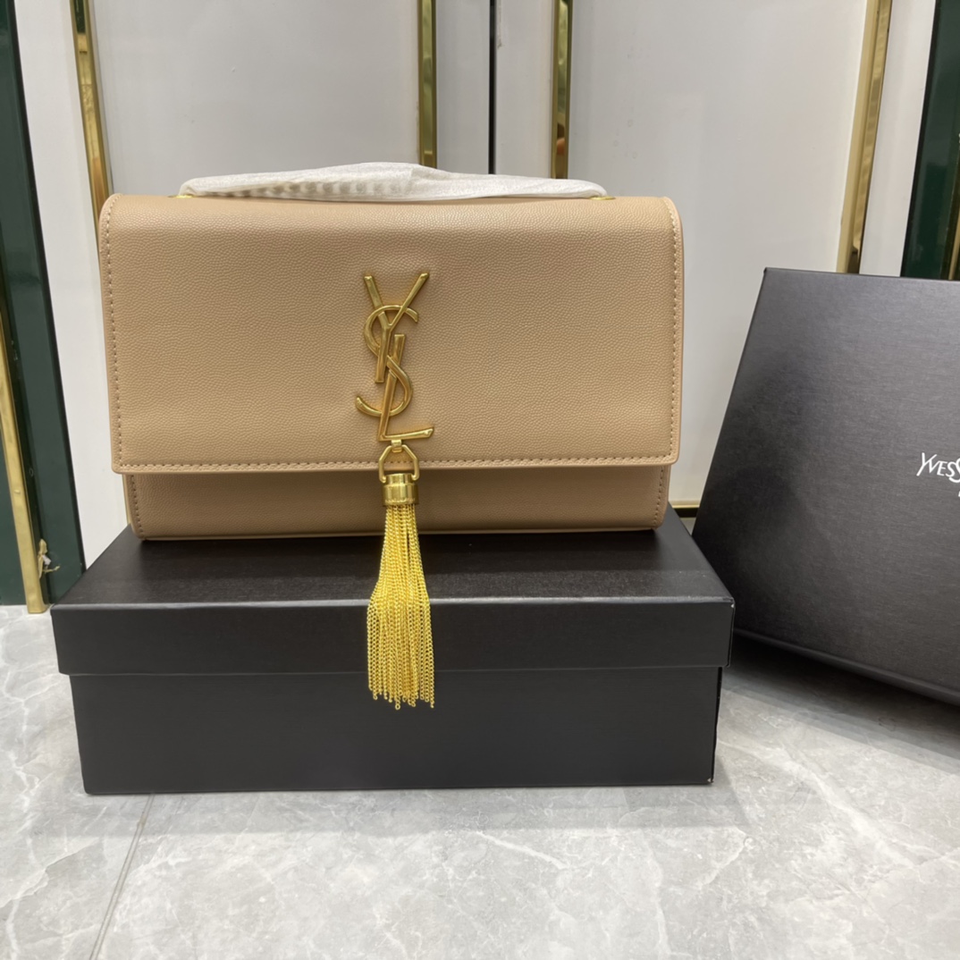 YSL KATE MEDIUM CHAIN BAG WITH TASSEL IN GRAINED LEATHER