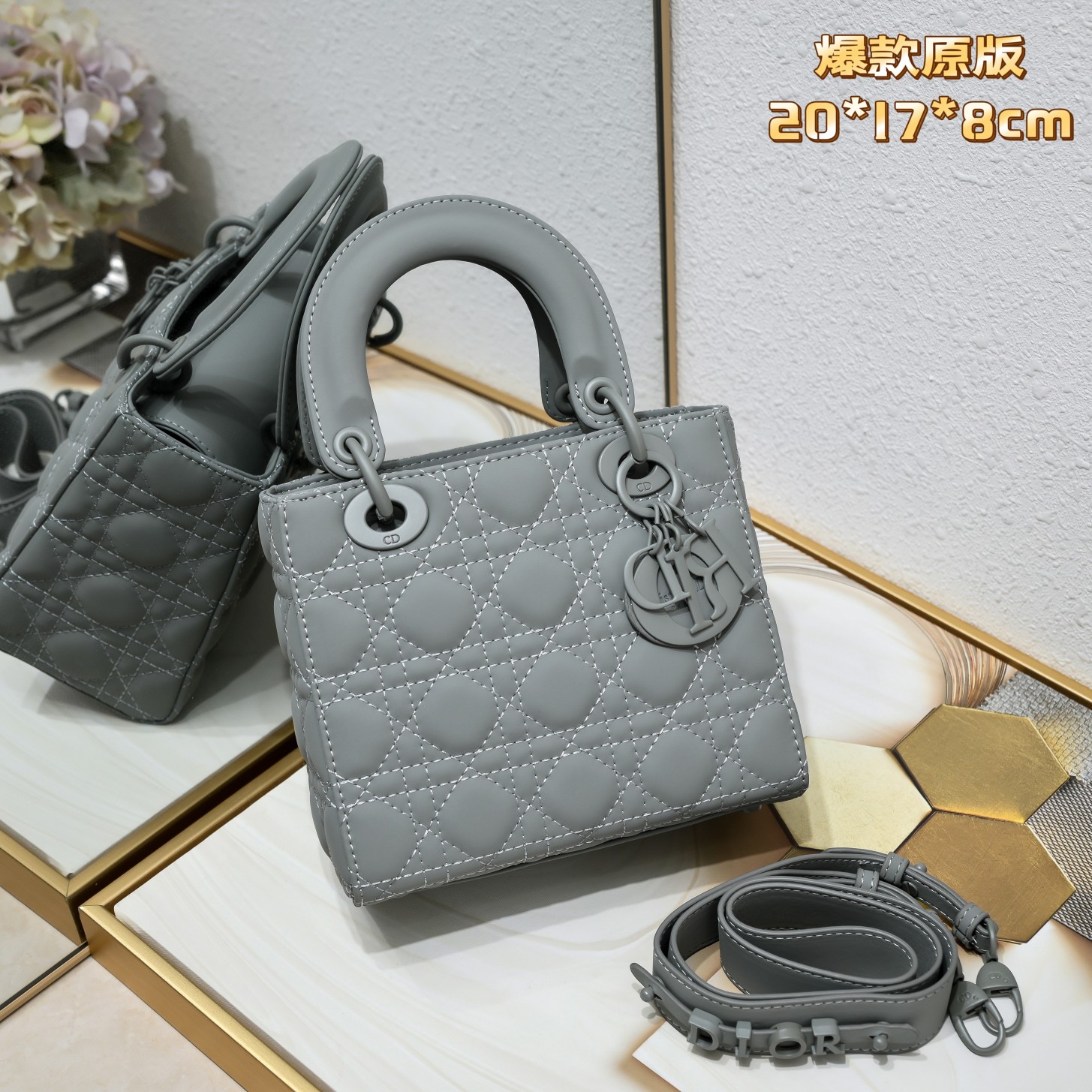 Small Lady Dior My ABCDior Bag Grey Matte 2022 LM061 20cm