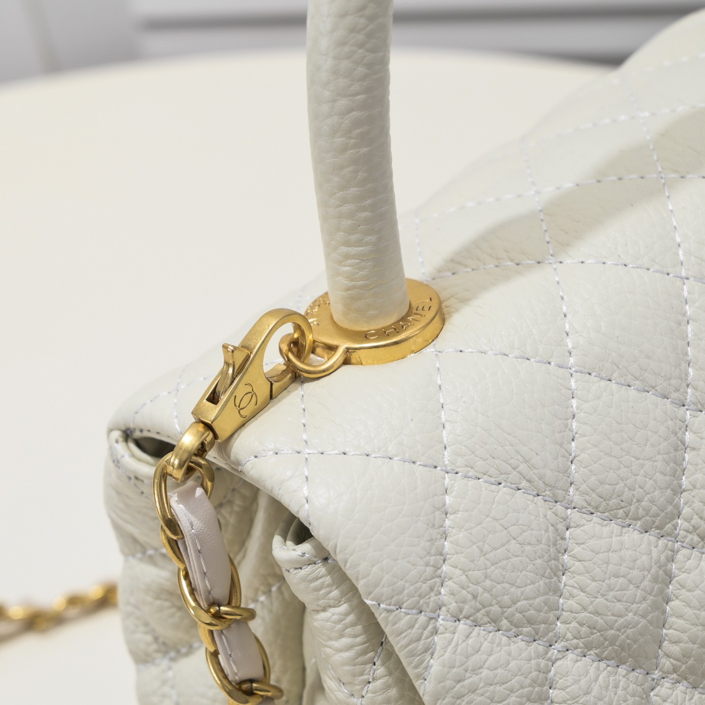 Chanel Stripe Gold Buckle Large  Shoulder Bag Handbag