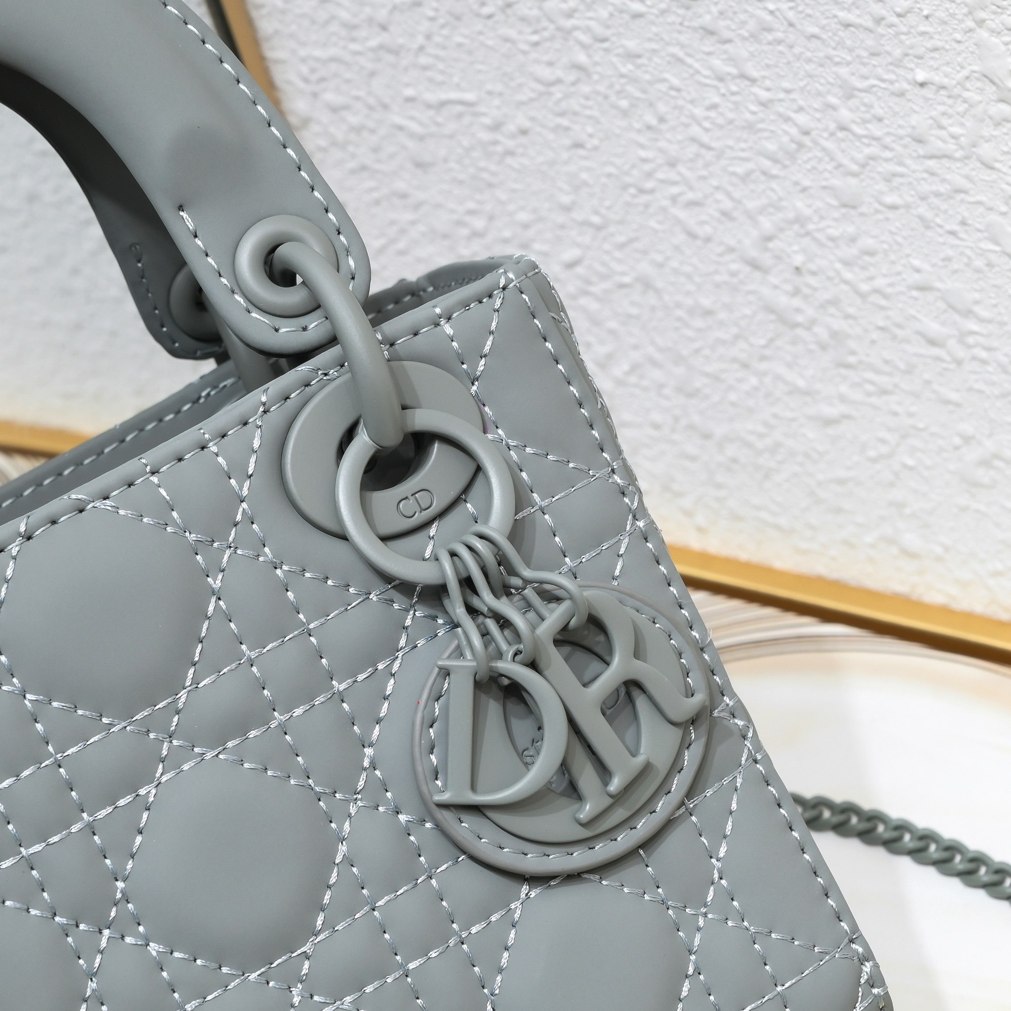 Mini Lady Dior Bag Grey Matte 2022 LM051 17cm