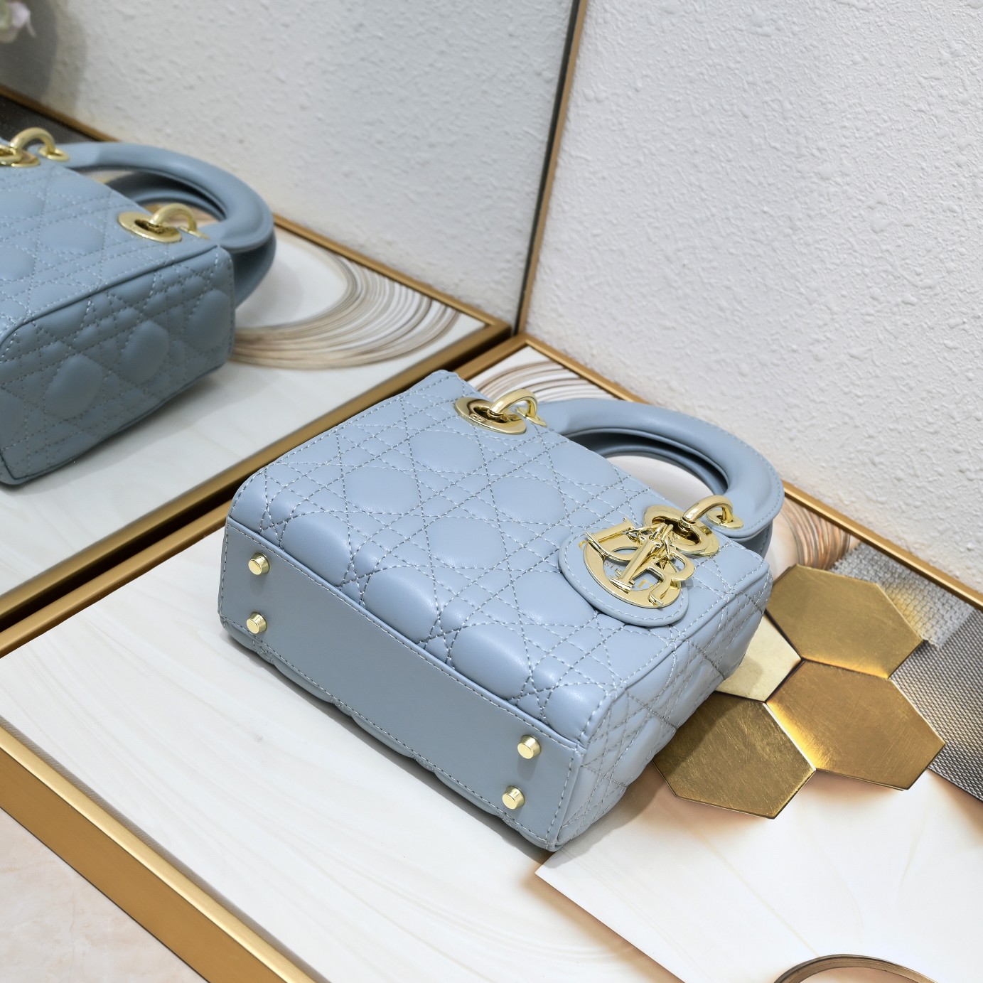 Mini Lady Dior Bag Blue Sheepskin 2077 LM051 17cm