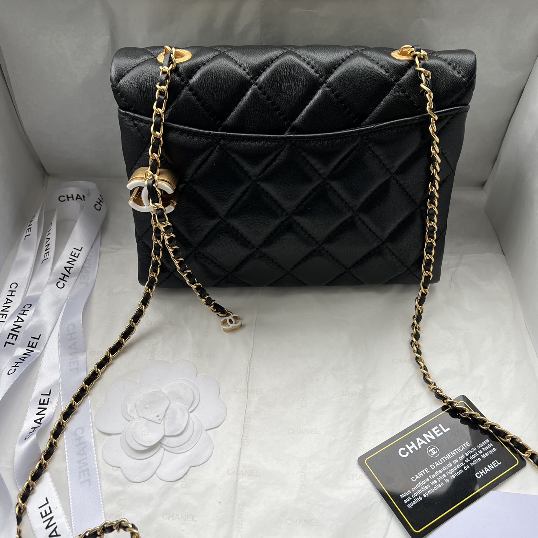 Chanel enameled buckle flap double C handbag