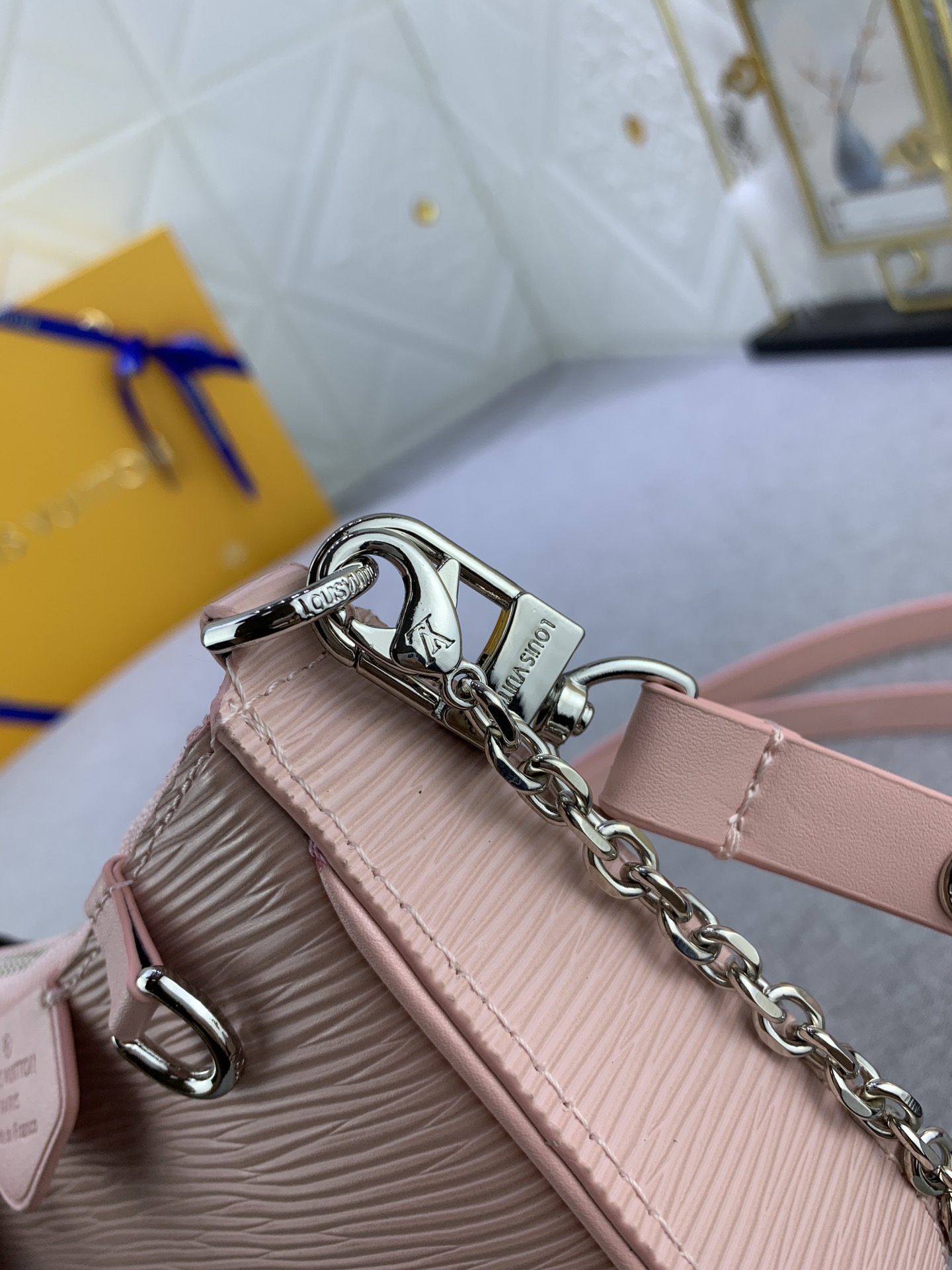 LV Easy Pouch On Strap Pink water ripples M80349 MQ051 19cm