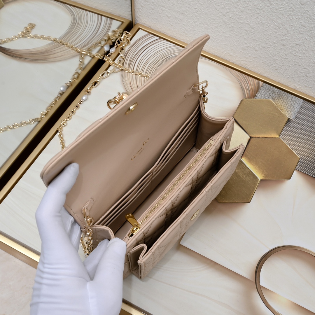 Dior Lady Dior Daily Chain Pouch Cannage lambskin Shoulder Bag Handbag