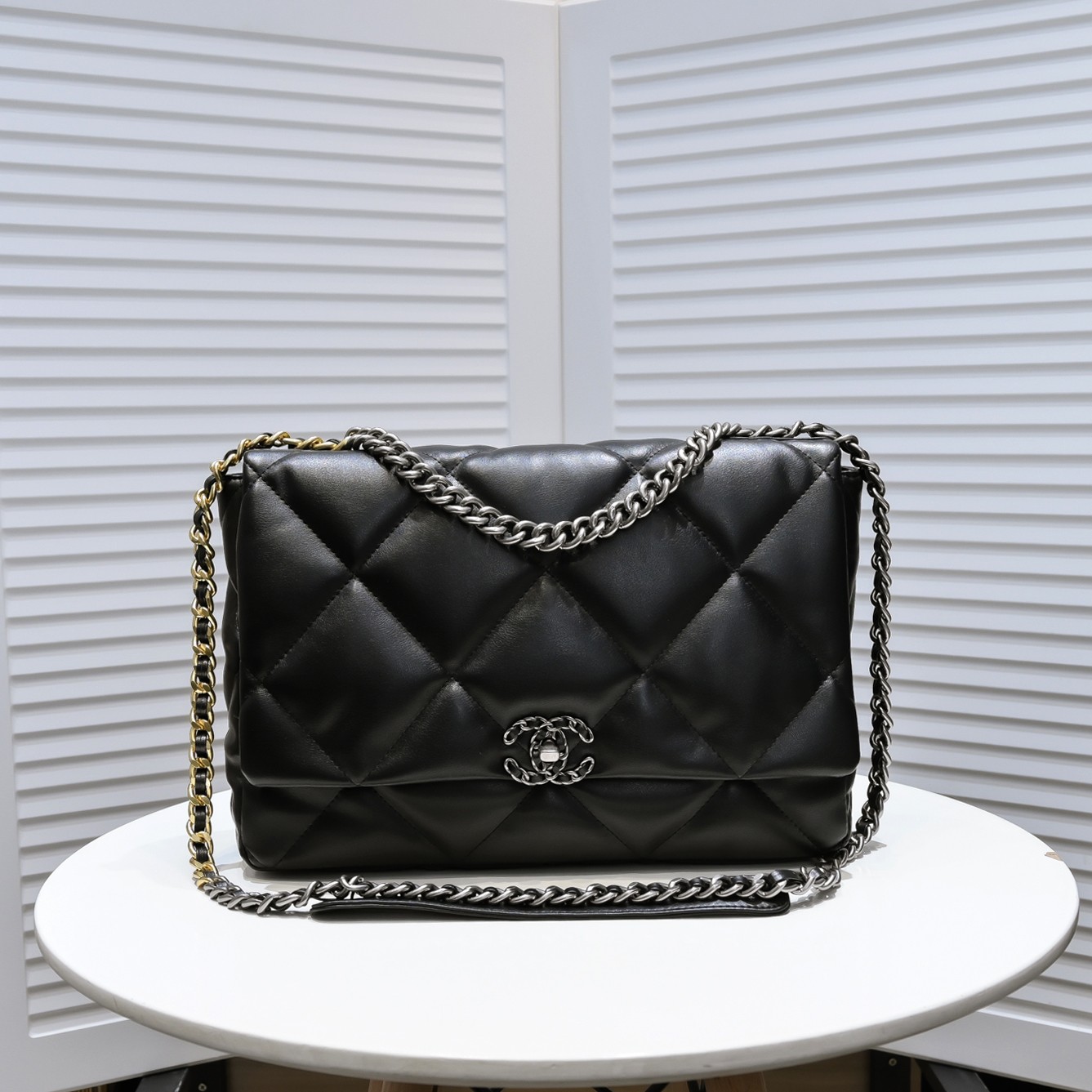 Chanel Lambskin Quilted Large19 Flap Shoulder Bag Handbag