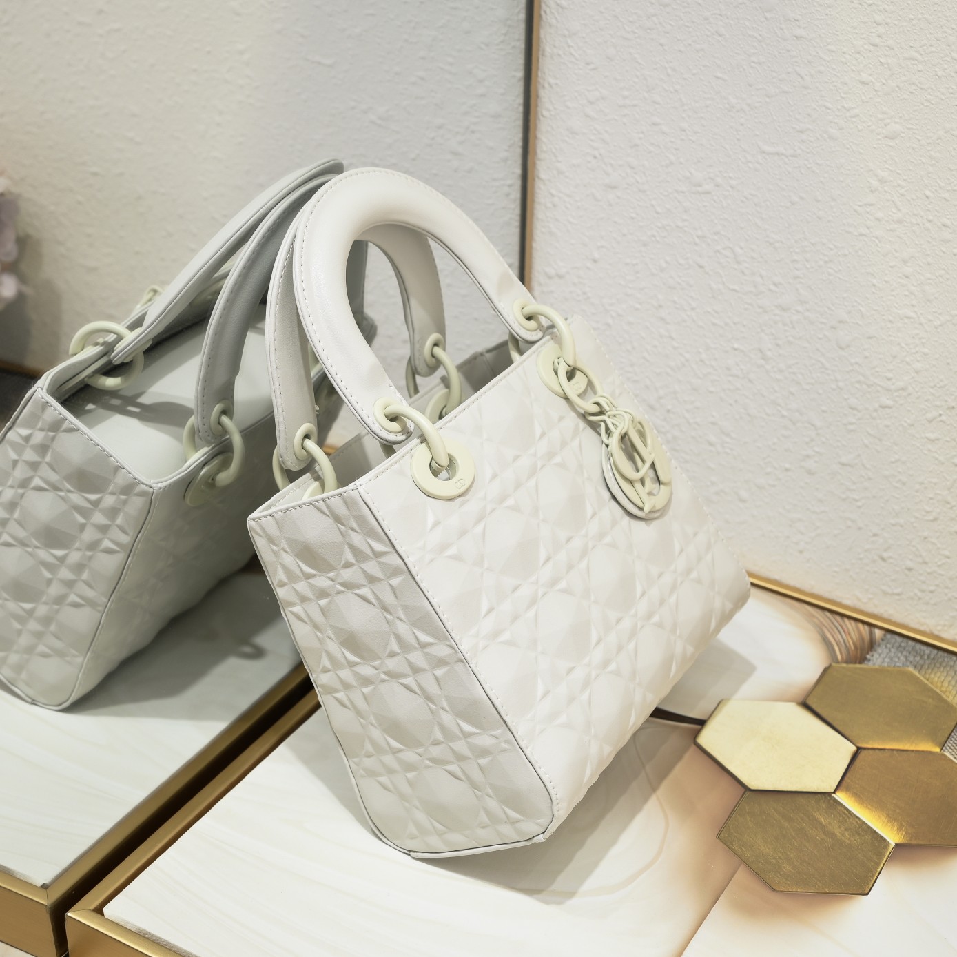 Small Lady Dior My ABCDior Bag White Diamond Motif 4002 XB091 20cm