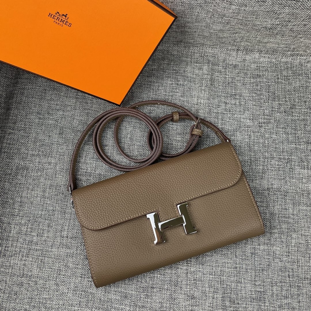 Top Replica HERMES Constance Long Wallet Gris Asphalt Epsom Grey with Silver-Tone Metal