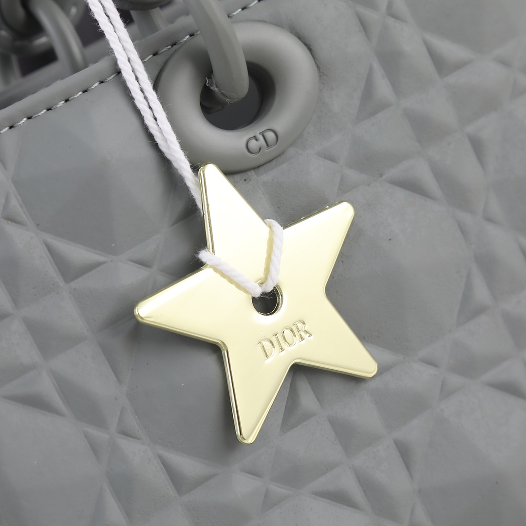 Medium Lady D-Joy Bag Gray with Diamond Motif 2099 XB012 26cm