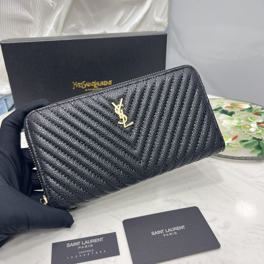 Saint Laurent YSL Caivar  Zipper Long Wallet Purse(Replica)