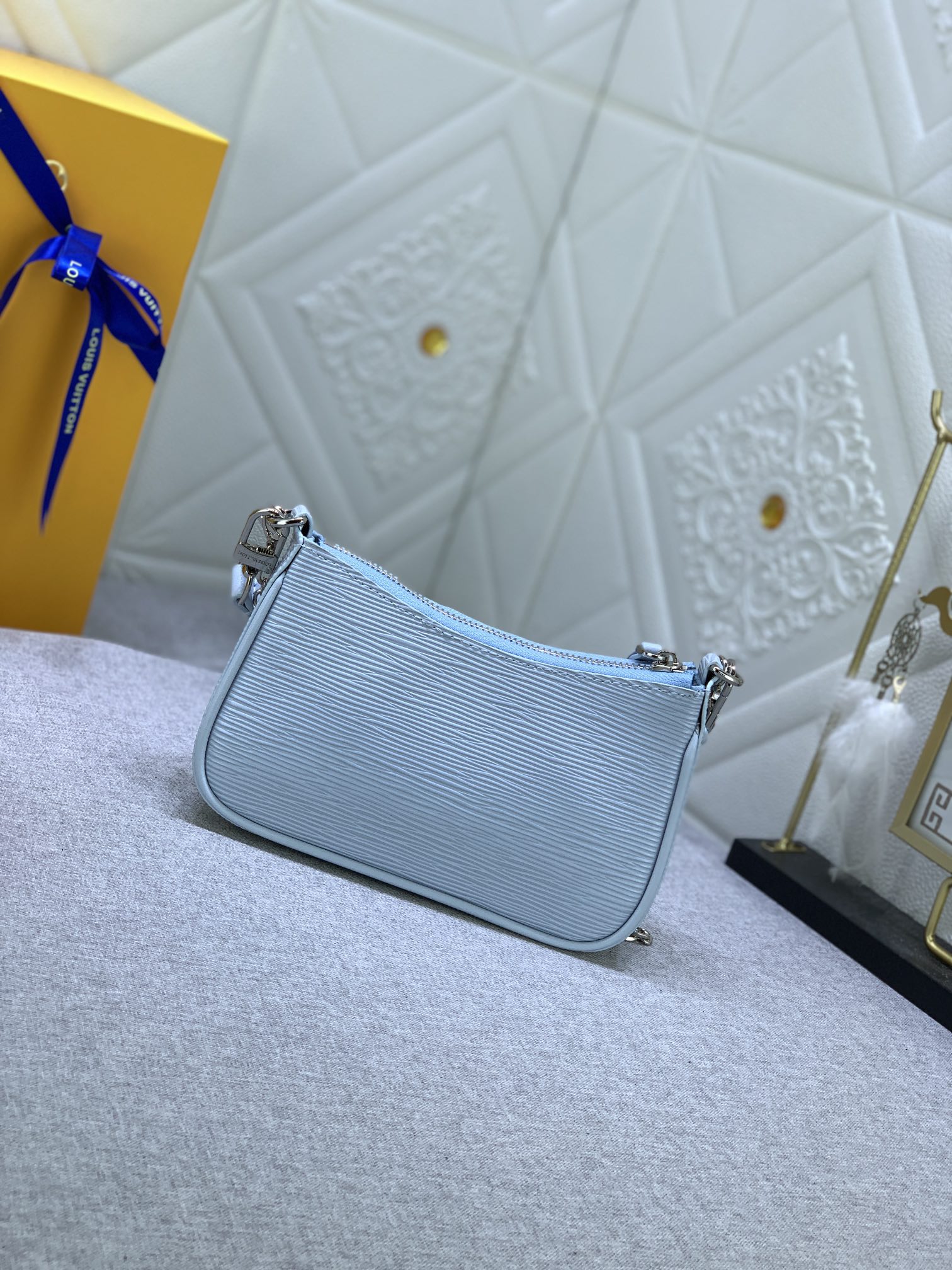 LV Easy Pouch On Strap Light blue water ripples M80349 MQ051 19cm