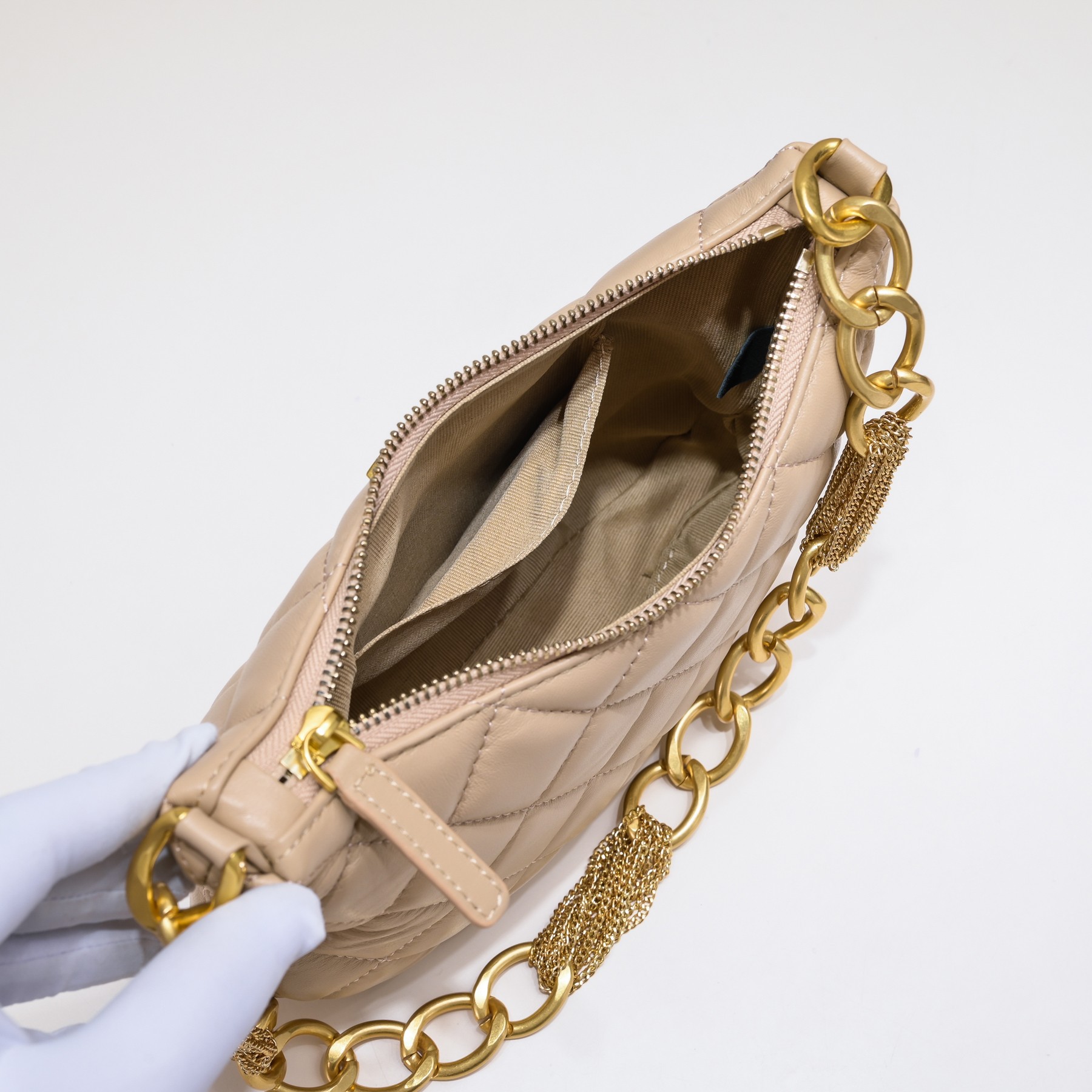 Chanel 23A Fringed Gold Chain Hobo Underarm Shoulder Bag Handbag