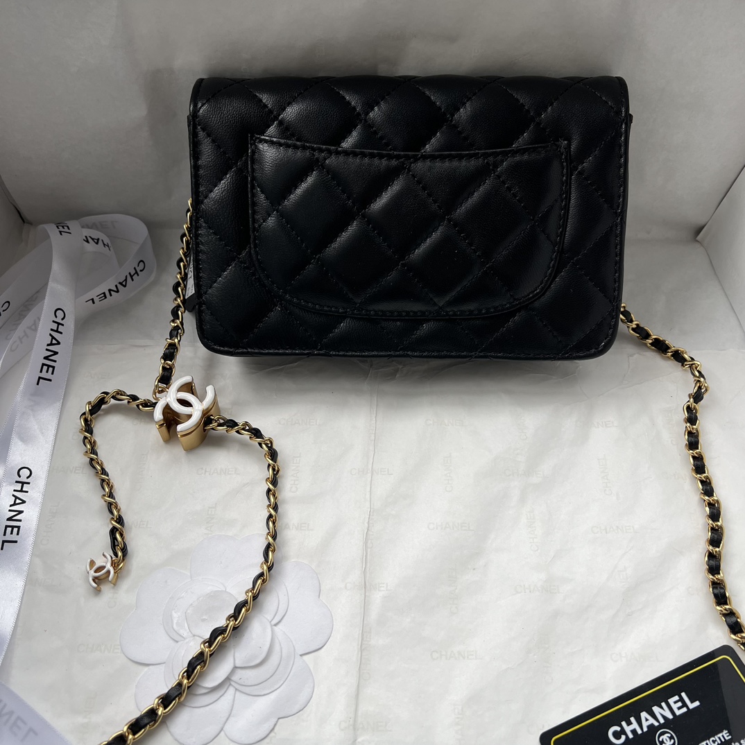 Chanel Double C Enameled Buckle Crossbody Bag Sheepskin