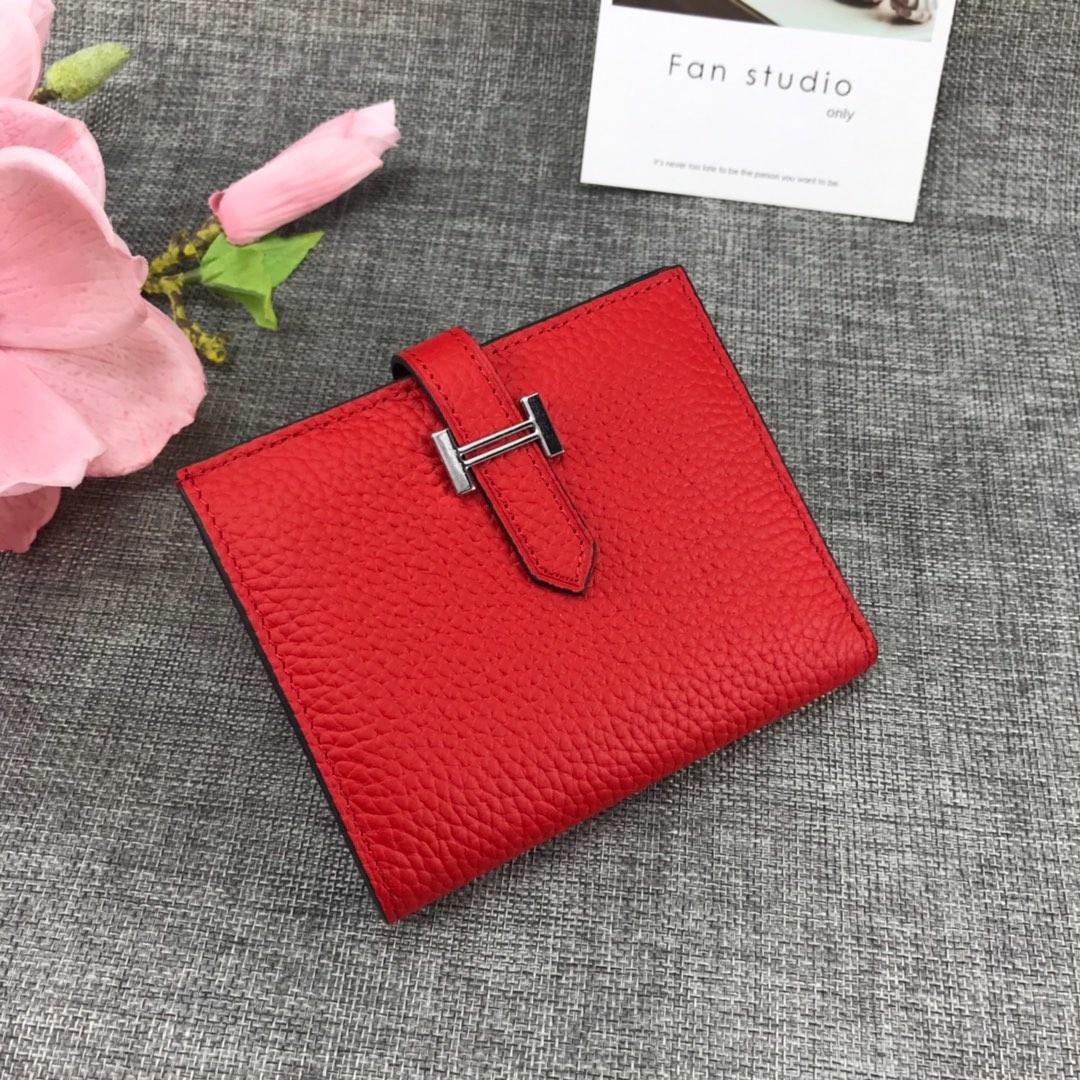 Best Price H5120 Hermes Bearn Short Wallet in Epsom Calfskin Red