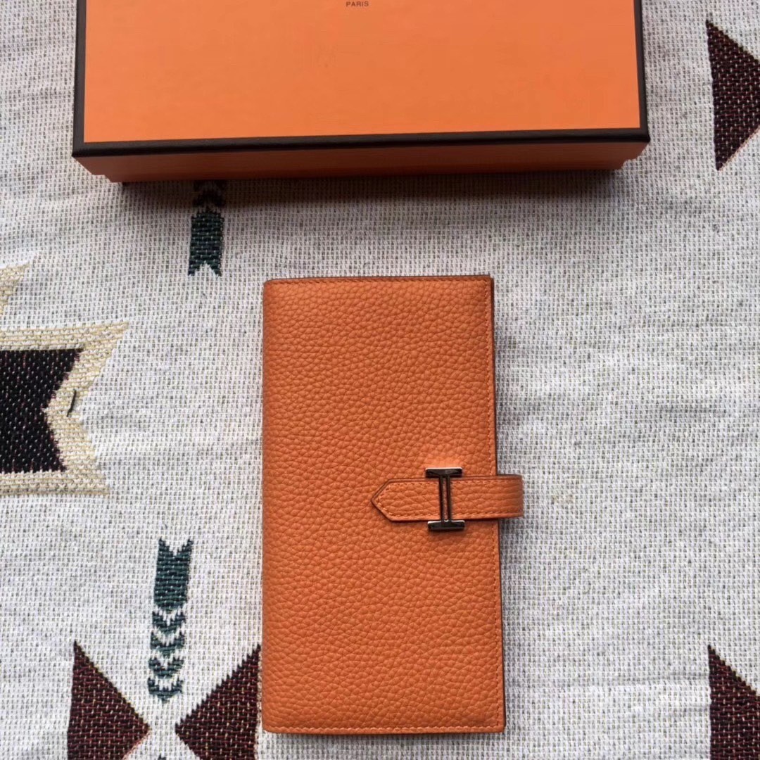 Hermes Bearn Bifold Wallet Togo Leather Orange