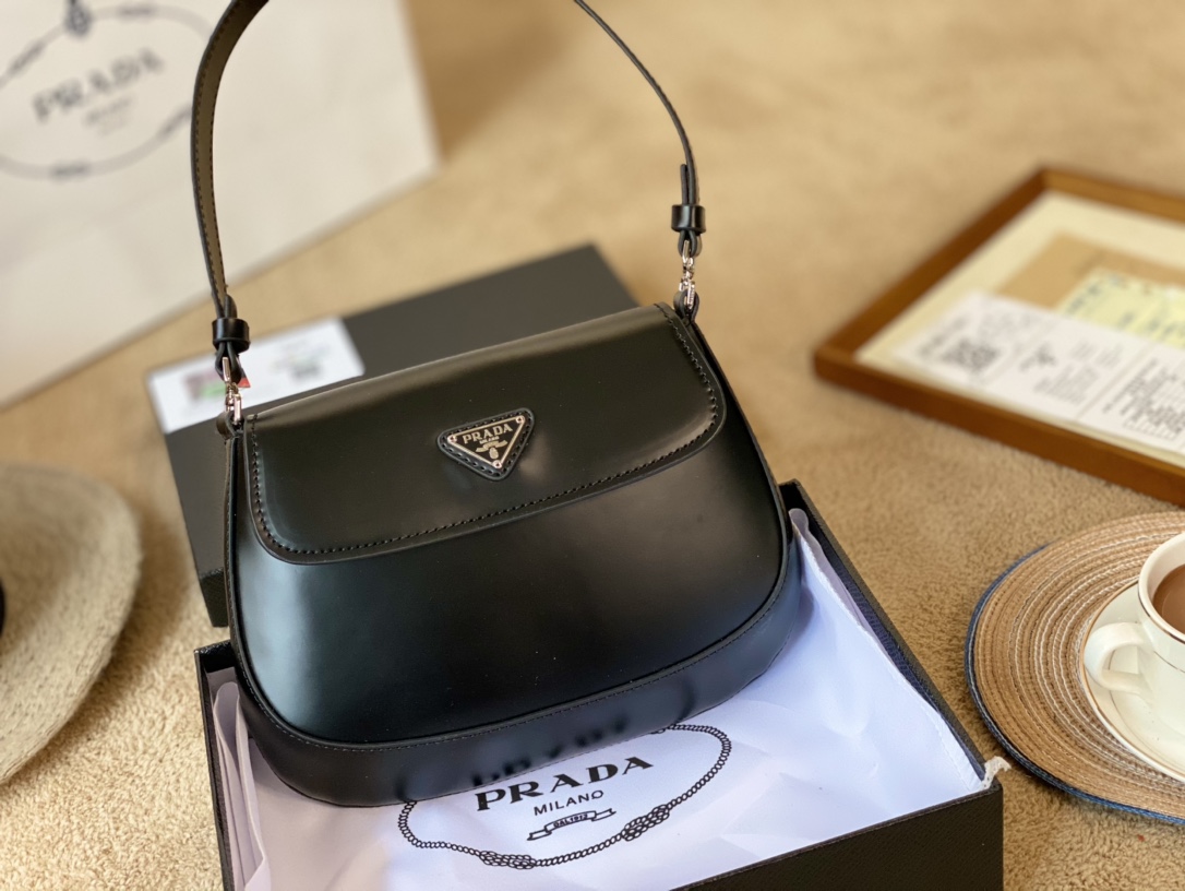Prada Cleo brushed leather shoulder bag with flap