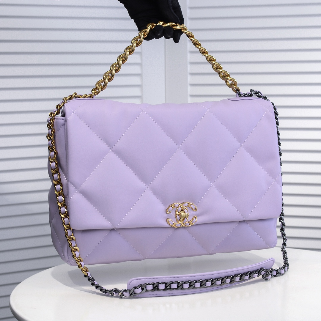 Chanel Lambskin Quilted Large19 Flap Shoulder Bag Handbag