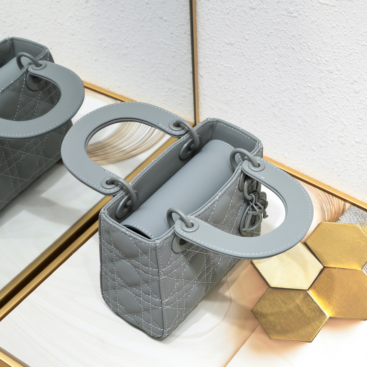 Mini Lady Dior Bag Grey Matte 2022 LM051 17cm