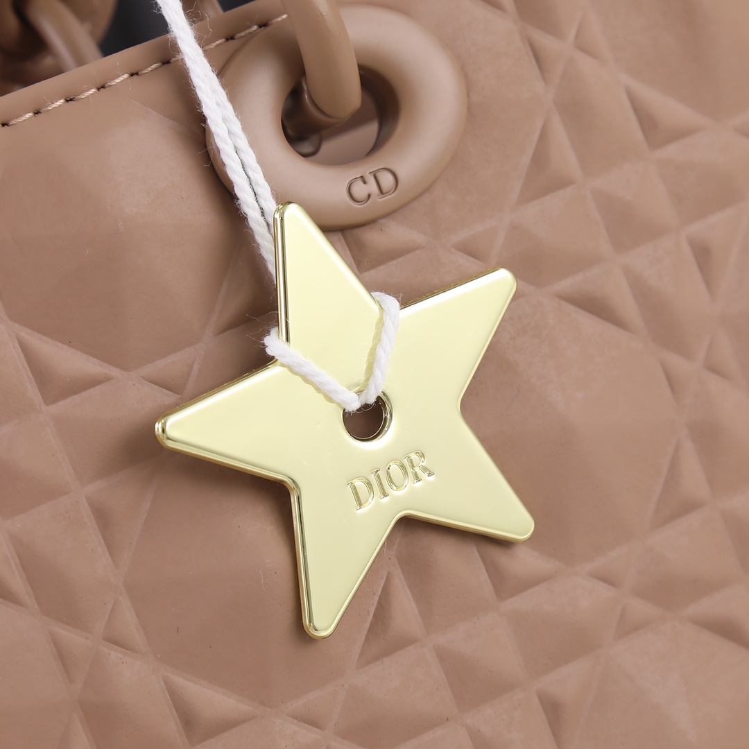 Medium Lady D-Joy Bag Khaki with Diamond Motif 2099 XB012 26cm