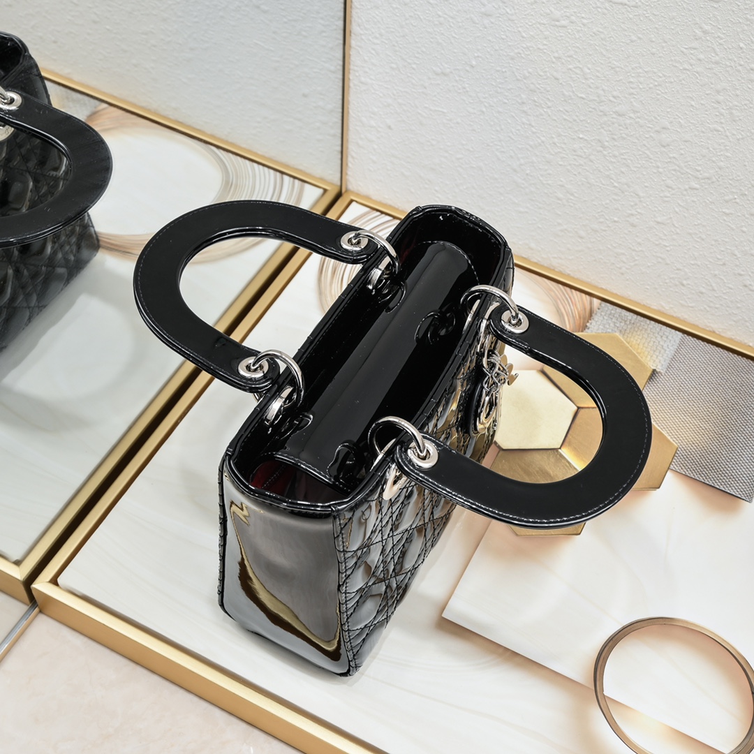 Small Lady Dior My ABCDior Bag Black silver patent leather CD2026 XB081 20cm