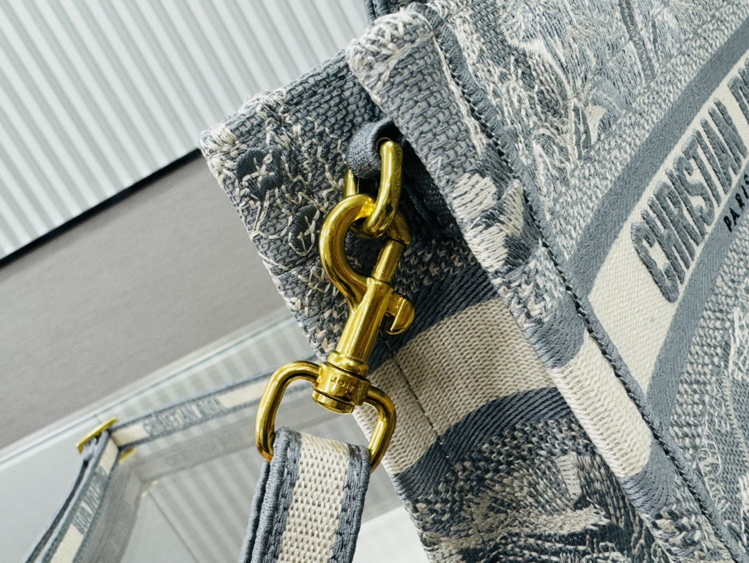 Dior Book Tote Mini Grey Tiger Embroider Shoulder Bag Handbag