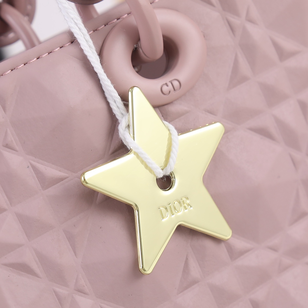 Medium Lady D-Joy Bag Pink with Diamond Motif 2099 XB012 26cm