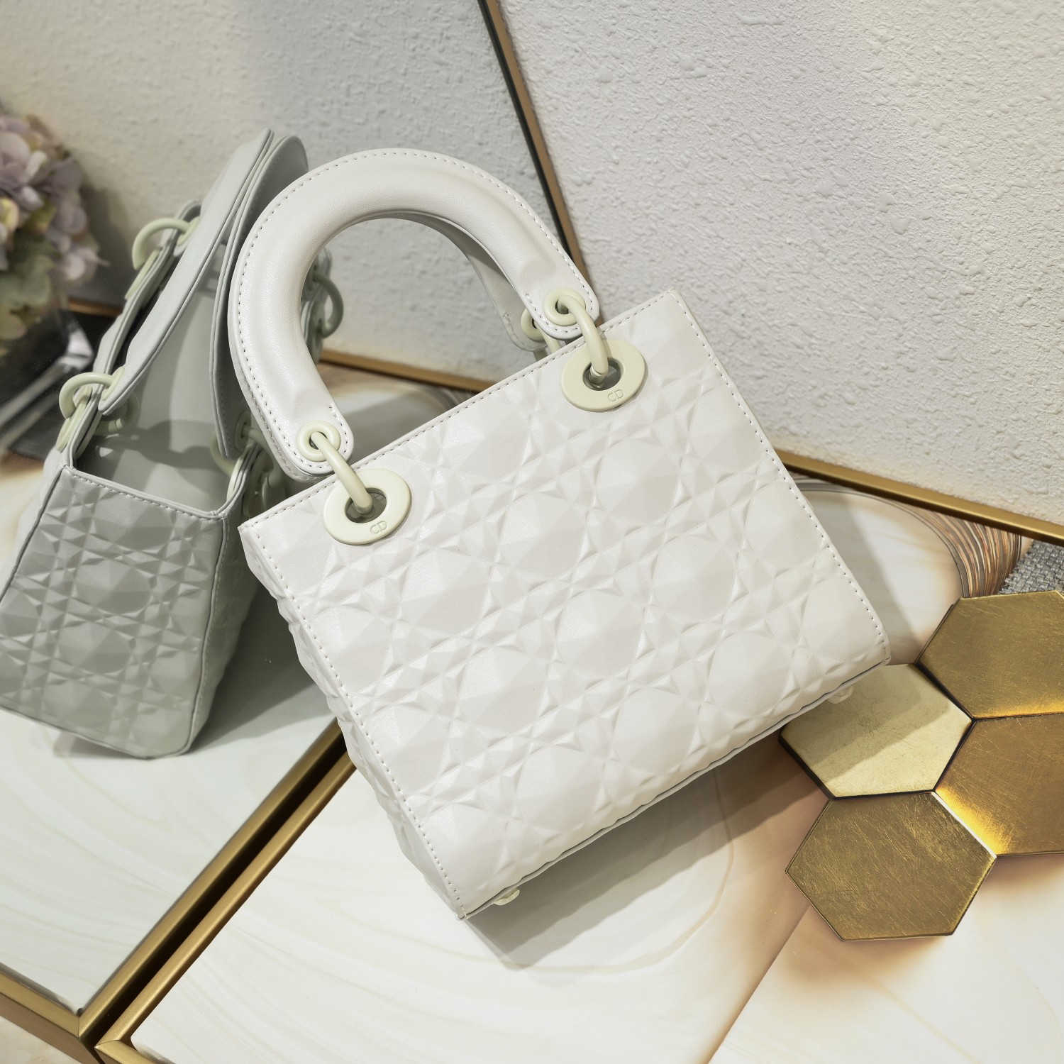 Small Lady Dior My ABCDior Bag White Diamond Motif 4002 XB091 20cm