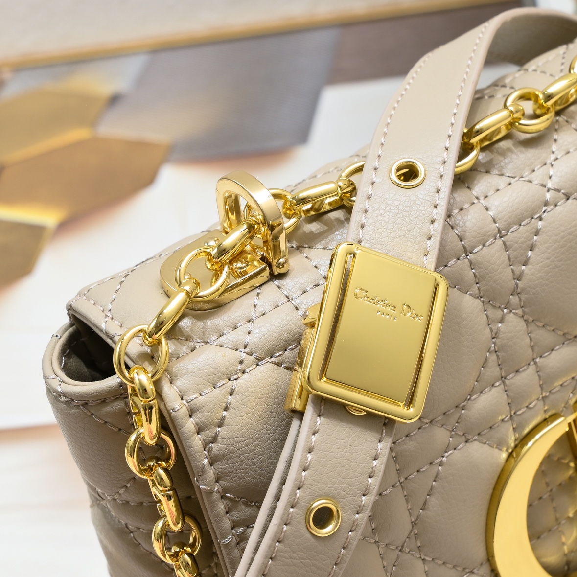 Small Dior Caro Bag Apricot 9797 XB091 21cm